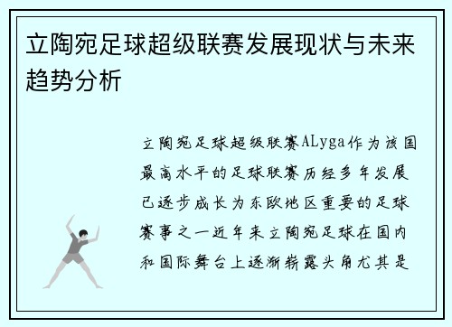 立陶宛足球超级联赛发展现状与未来趋势分析